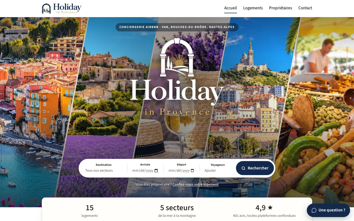 The home page of the concierge website