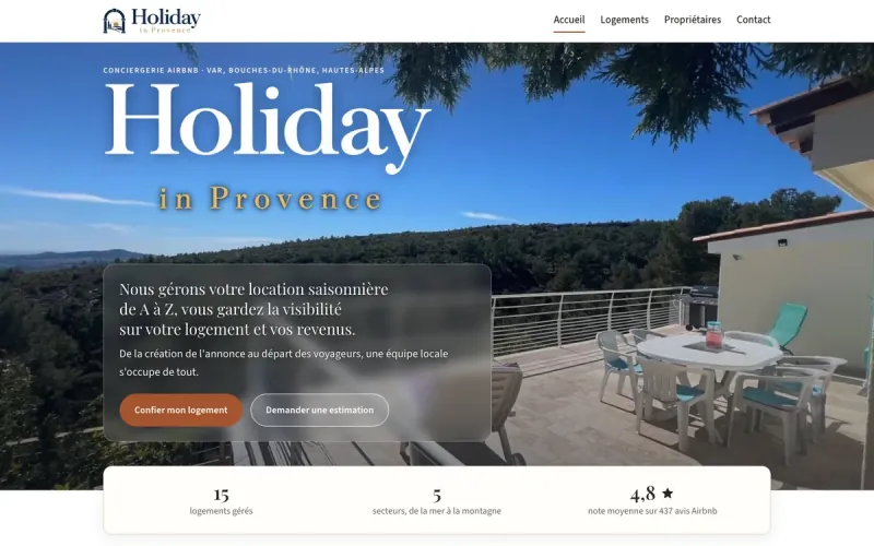 Page d'accueil du site Holiday in Provence